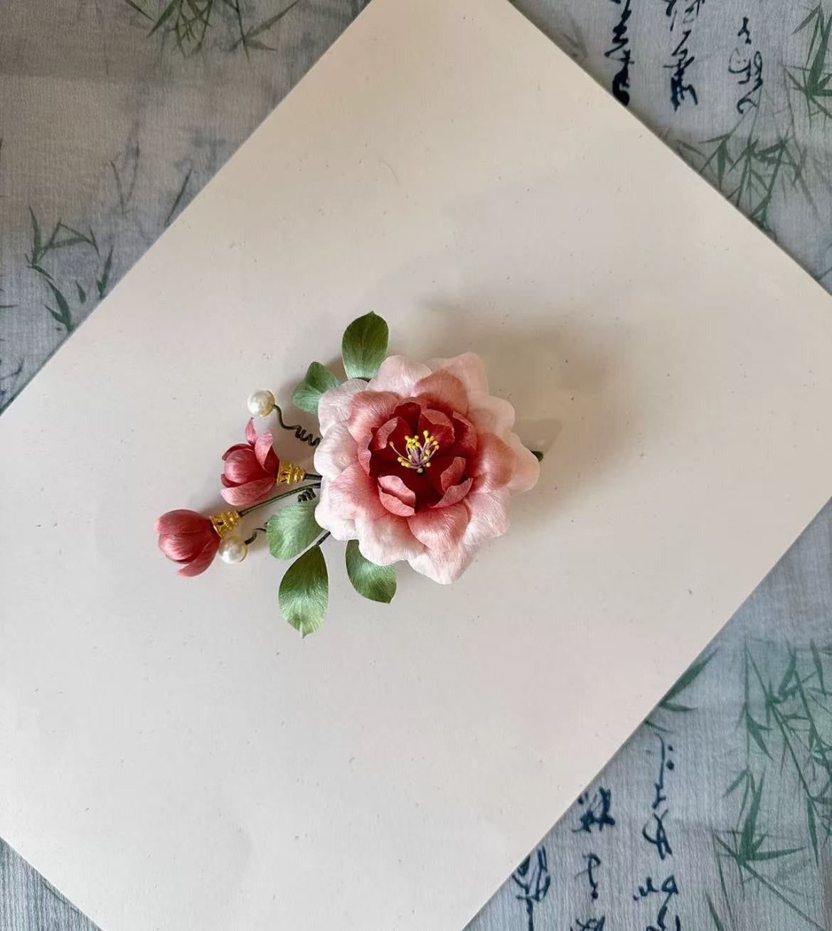 Traditional Ronghua Velvet Flower Hair Stick Ancient Chinese Hanfu Cheongsam