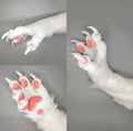 Custom Realistic White Cat Fursuit Paws Pink Beans Sharp Claws Furry Handpaws