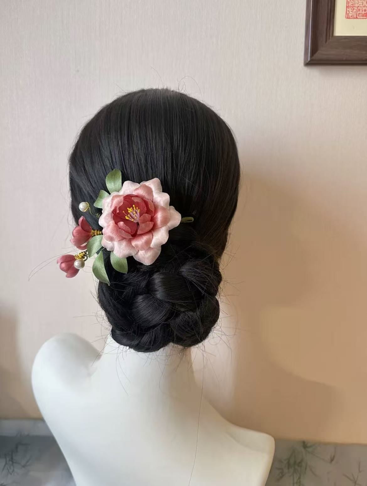 Traditional Ronghua Velvet Flower Hair Stick Ancient Chinese Hanfu Cheongsam