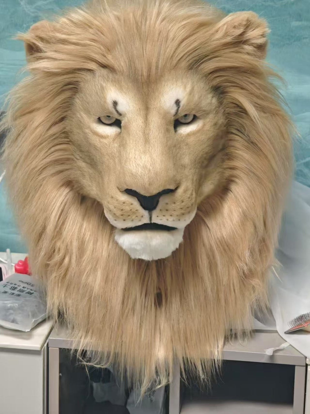 Realistic Lion Fursuit Head Moving Mouth Full Fur Mane Halloween Cosplay