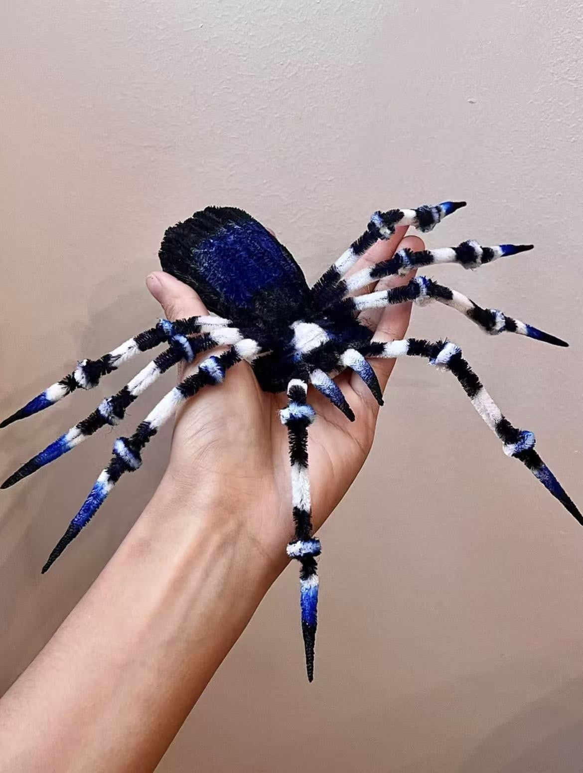 Handmade Cobalt Blue Spider Plush Poseable Tarantula Realistic Striped Gift