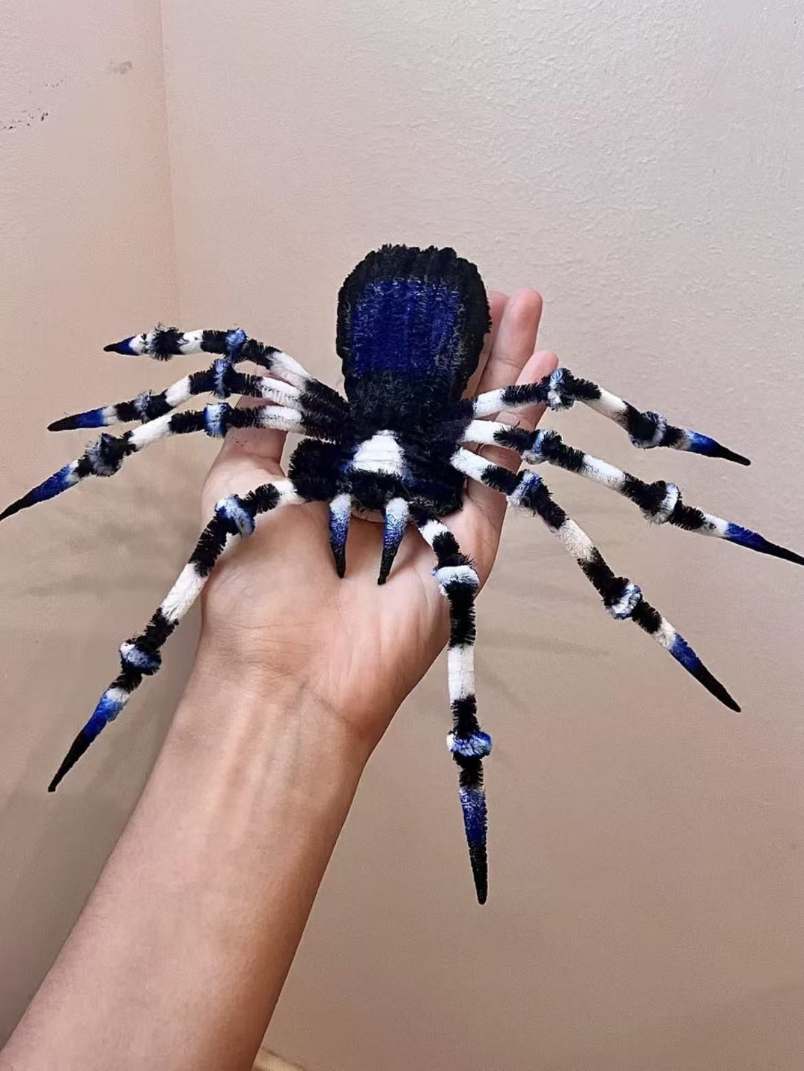 Handmade Cobalt Blue Spider Plush Poseable Tarantula Realistic Striped Gift