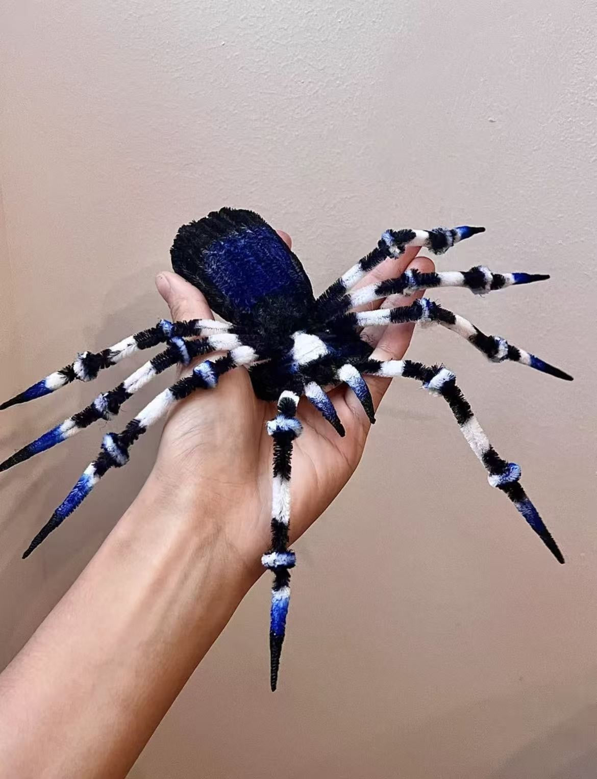 Handmade Cobalt Blue Spider Plush Poseable Tarantula Realistic Striped Gift