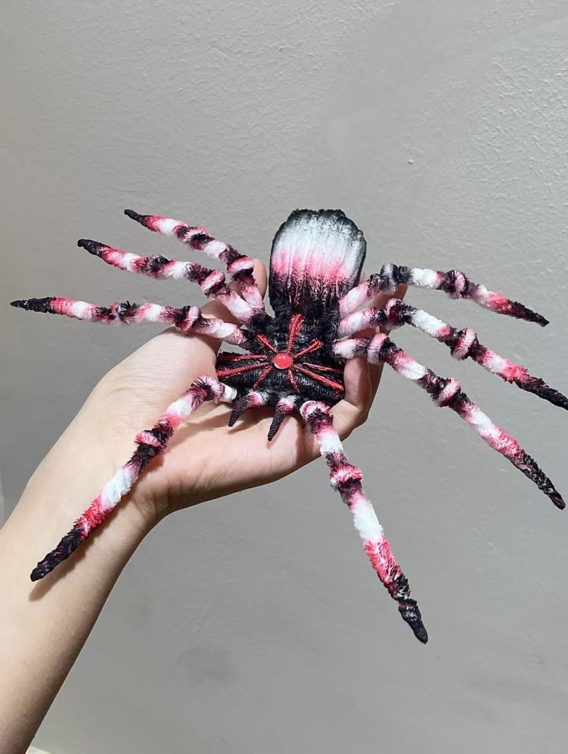Giant Handmade Chenille Spider Plush Realistic Tarantula Art Doll Gothic Decor