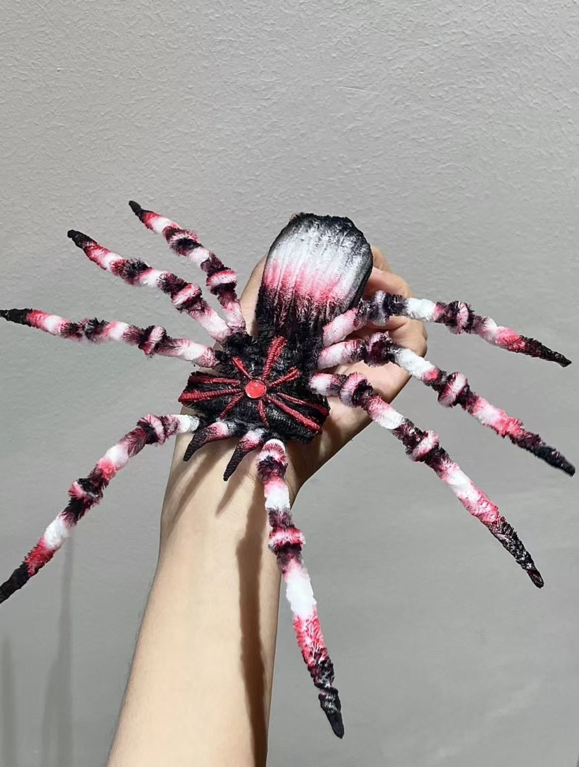 Giant Handmade Chenille Spider Plush Realistic Tarantula Art Doll Gothic Decor